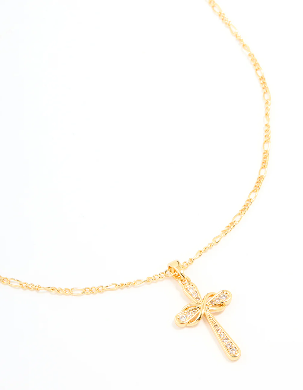 Gold Plated Brass Cubic Zirconia Large Cross Pendant Necklace