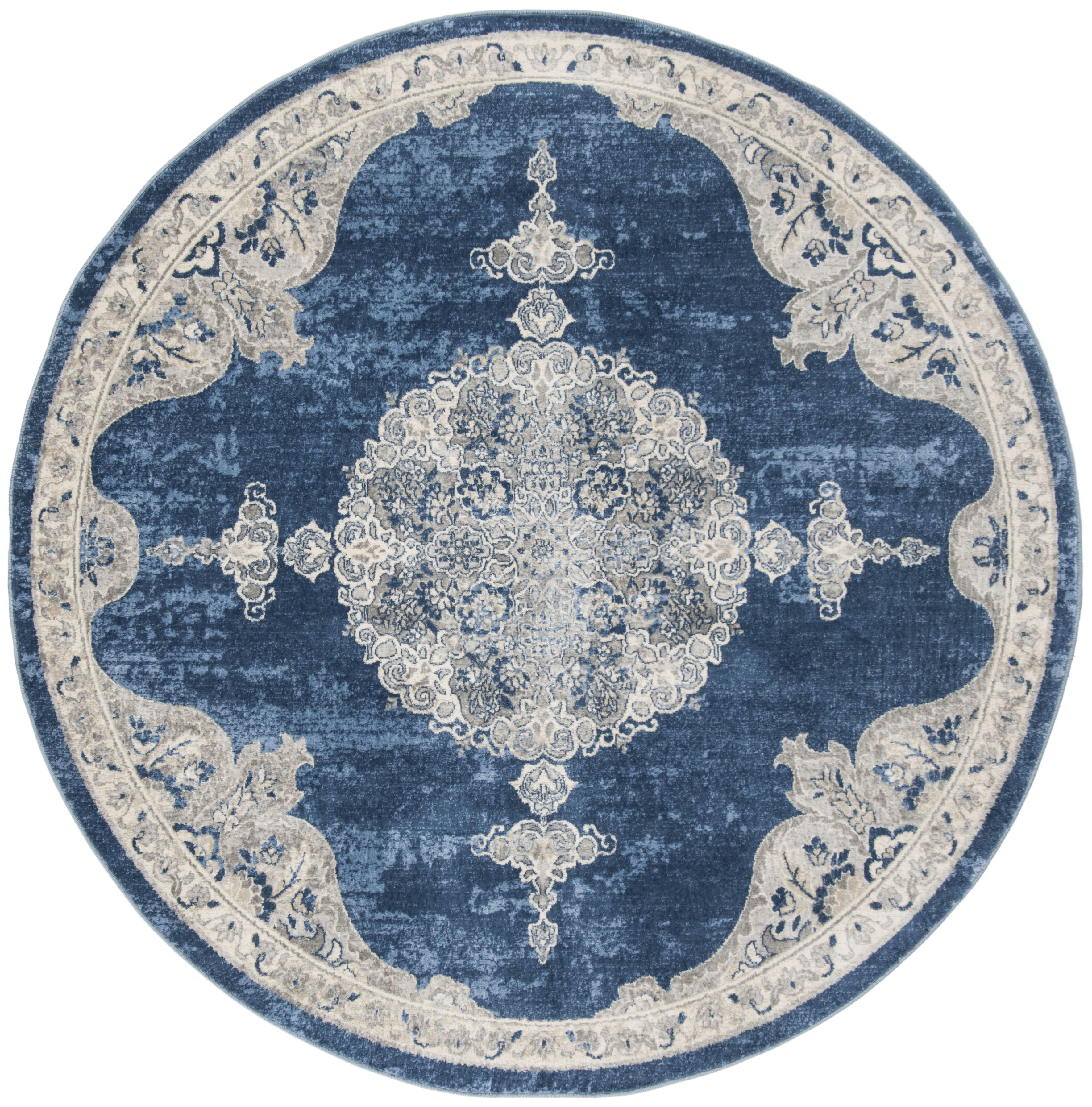 BRENTWOOD - Tapis de salon interieur en bleu marine & gris clair, 201 x 201 cm