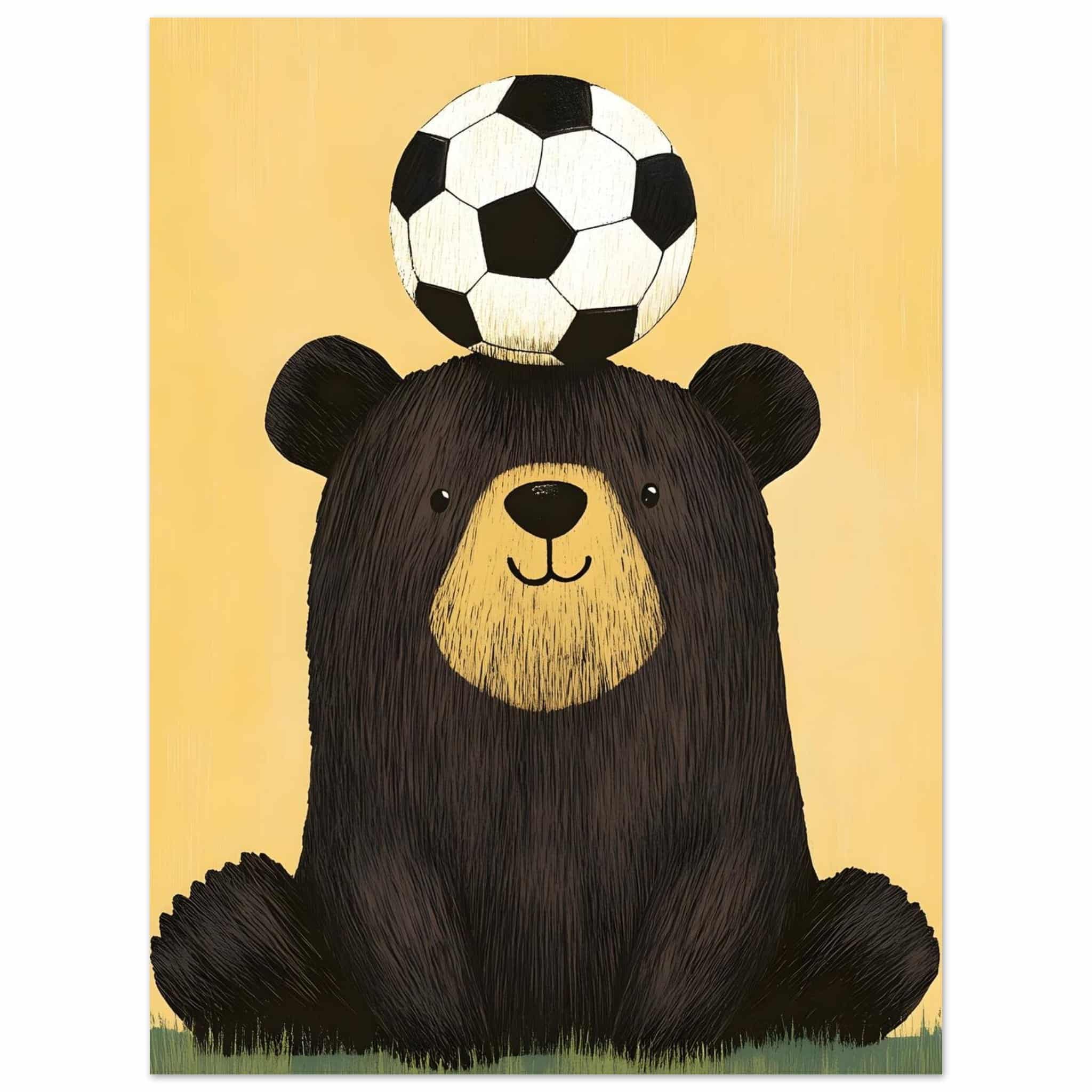 Artfulprints Poster Voetballende beer  - 30x40 cm - Geel