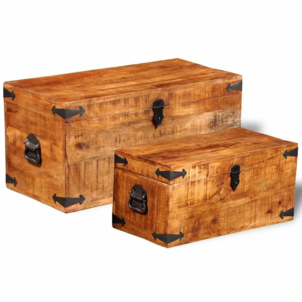 vidaXL Storage Chest Set 2 Pieces Rough Mango Wood - 27.6 x 13.8 x 13.8