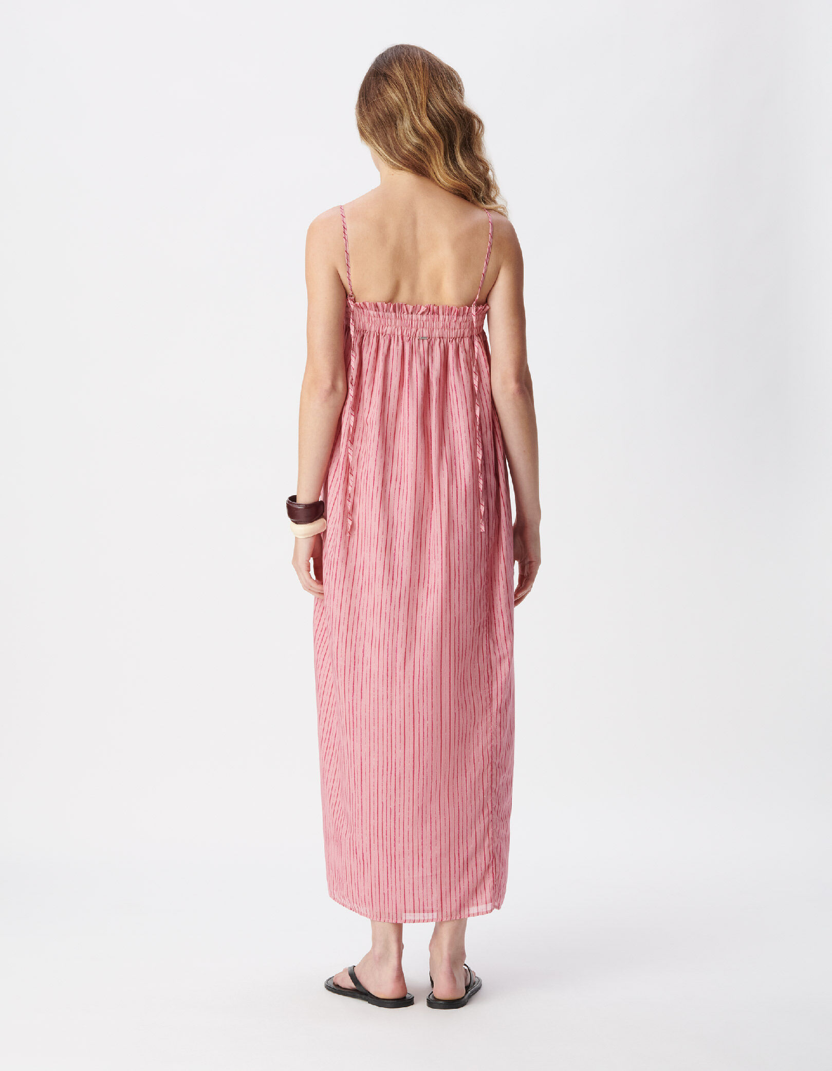 Robe bustier fines bretelles rose motif rayures Femme