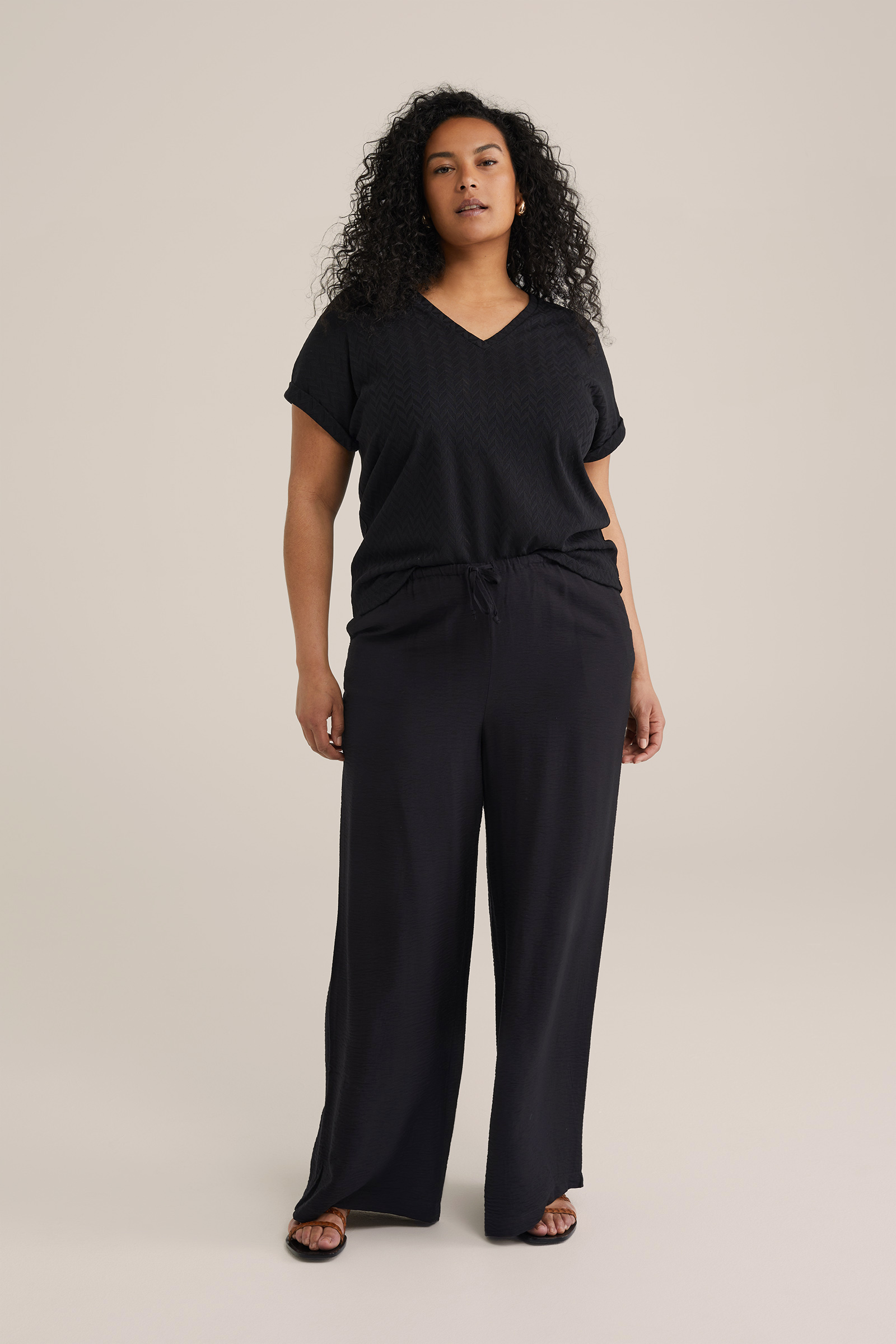 Dames T-shirt met opengewerkte structuur - Curve