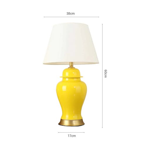 SOGA 2X Oval Ceramic Table Lamp with Gold Metal Base Desk Lamp Yellow