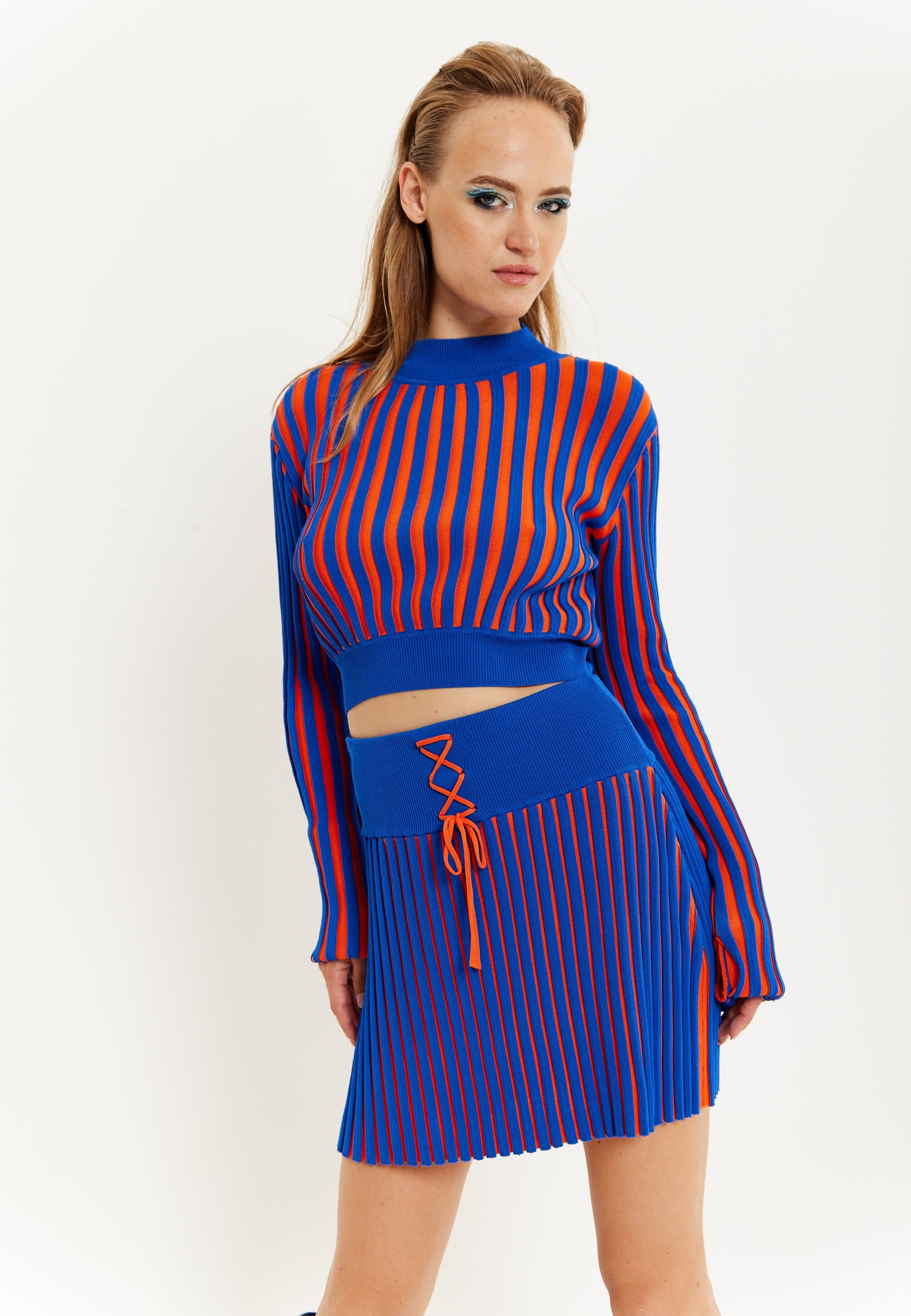 House of Holland Orange And Blue Knitted Mini Skirt