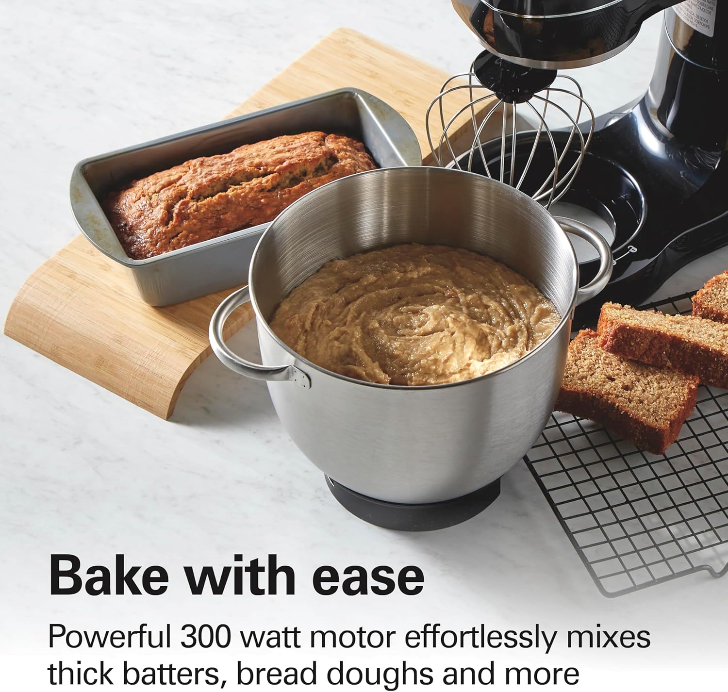 Hamilton Beach Electric Stand Mixer, 4 Quarts, Dough Hook, Flat Beater Attachments, Splash Guard 7 Speeds with Whisk, Easy-Carry Top Handle, Black