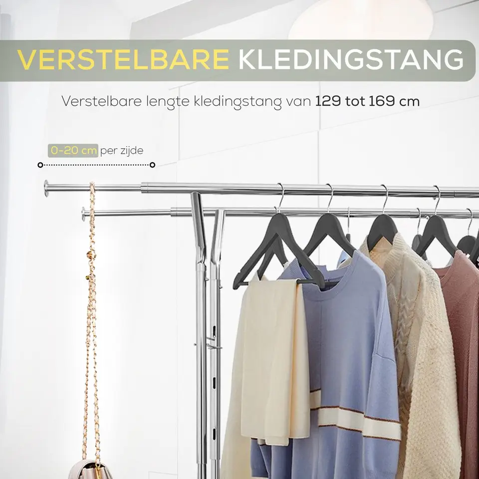 O'DADDY Kledingrek - Dubbele Stang - Uitschuifbaar & Verstelbaar - 110 kg