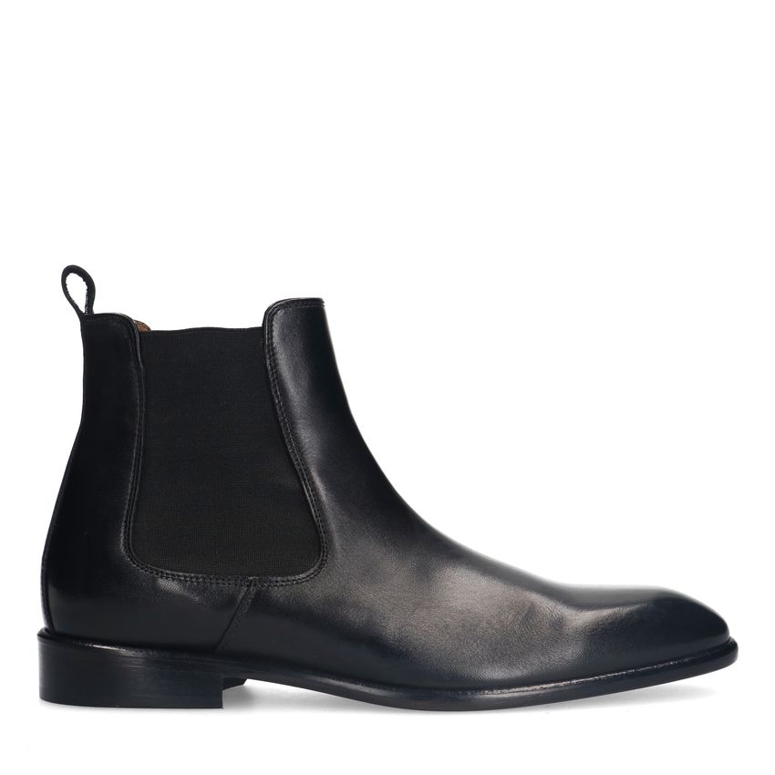 Manfield Zwarte leren chelsea boots
