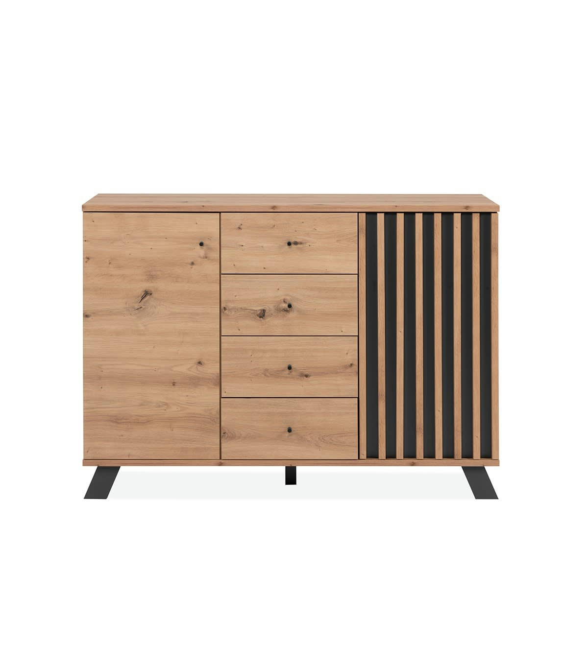 LUBLIN - Buffet 2 portes et 4 tiroirs effet bois - L118 x H85 cm
