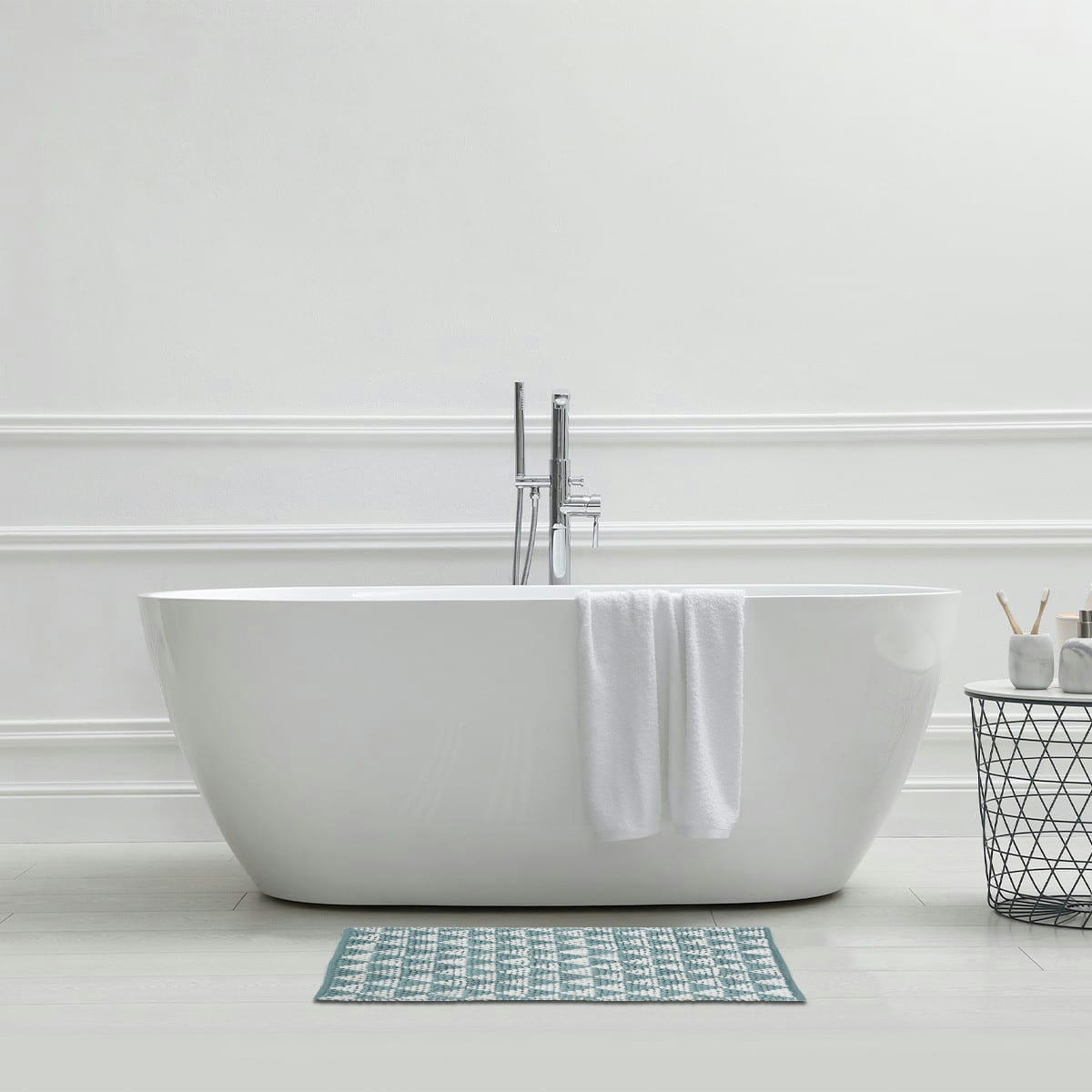 COOPER - Tapis de bain en polycoton fantaisie bleu 50x80cm