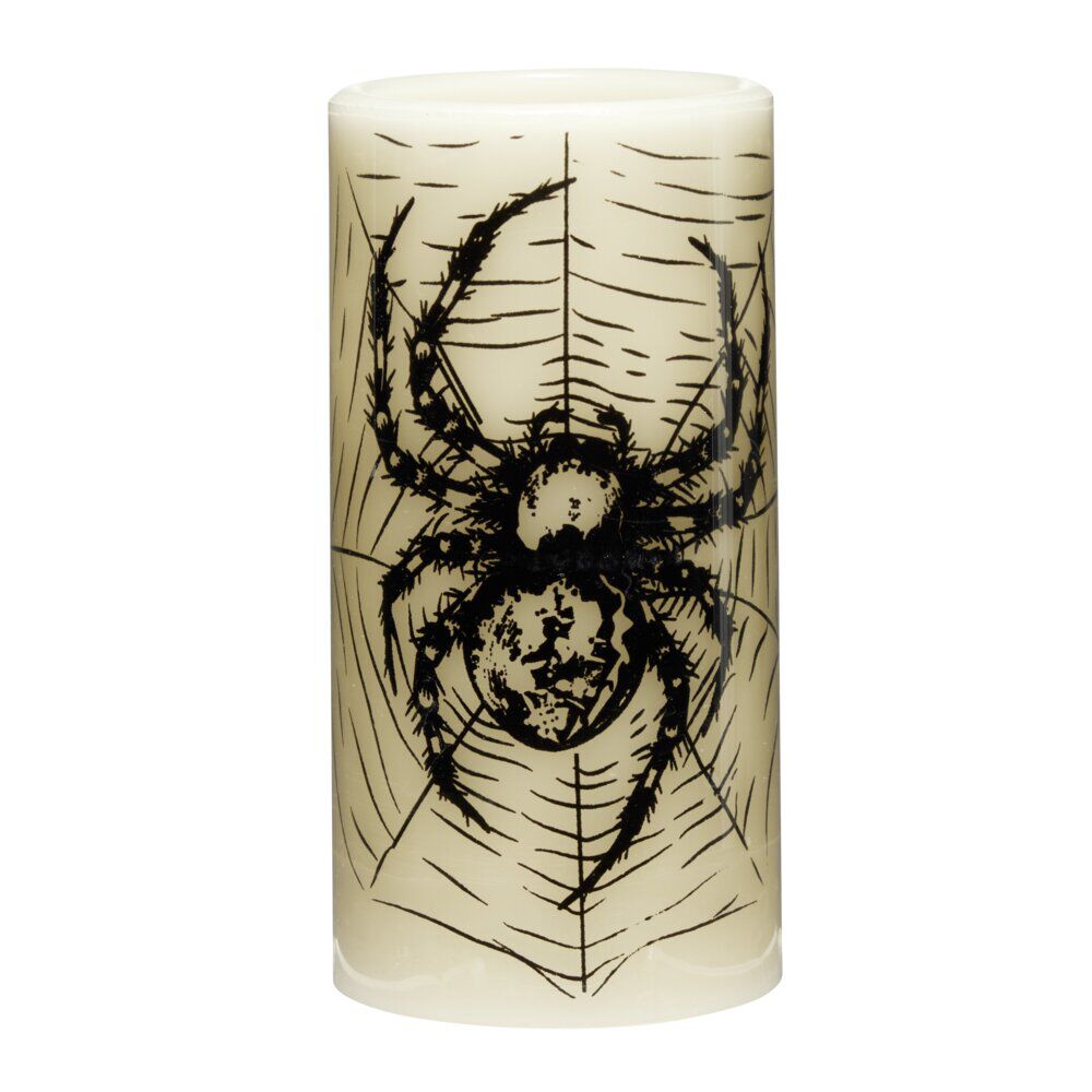 Bougie Halloween LED araignée cire blanc Ø7,5xH15cm