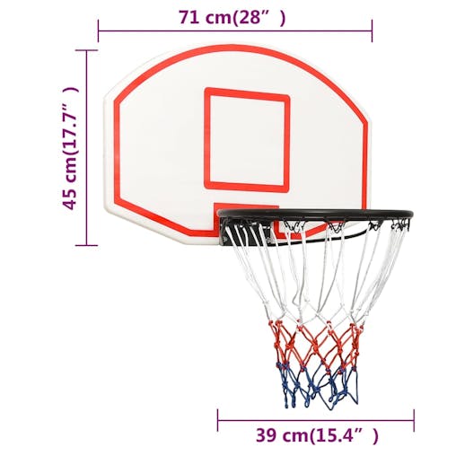 NNEVL Basketball Backboard White 71x45x2 cm Polyethene