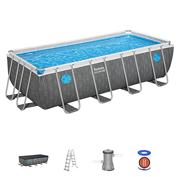 Bestway Piscine hors sol tubulaire rectangulaire Bestway Steel Pro Max Splashview 488 x 244 x 122 cm gris