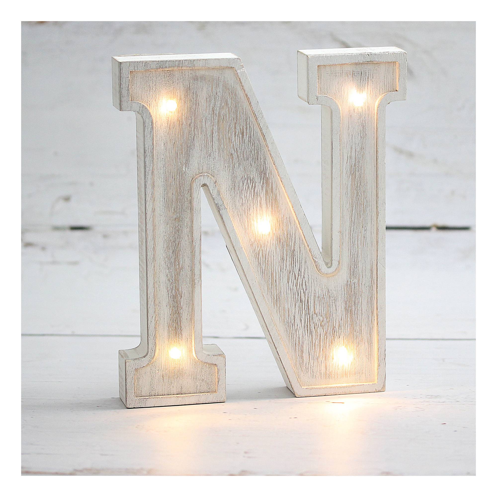 White-Washed Wooden LED Letter N 21cm