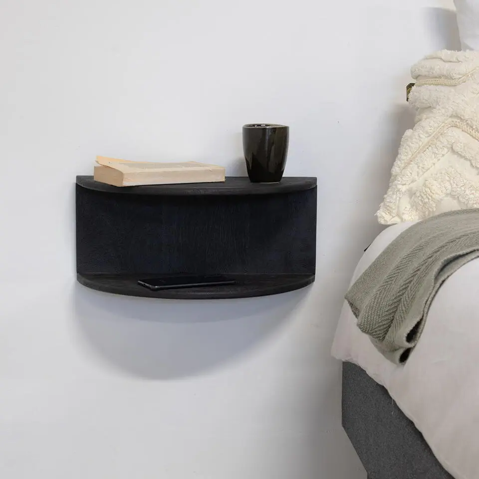 Nachtkastje Zwevend - Zwart Mangohout - 45x28x22cm - Vera