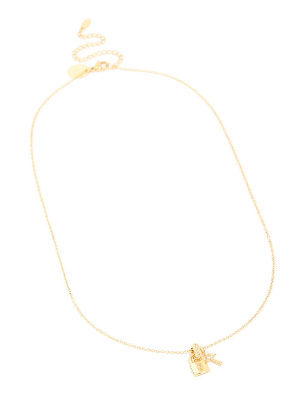 Waterproof Gold Plated Stainless Steel Cubic Zirconia Lock & Key Necklace