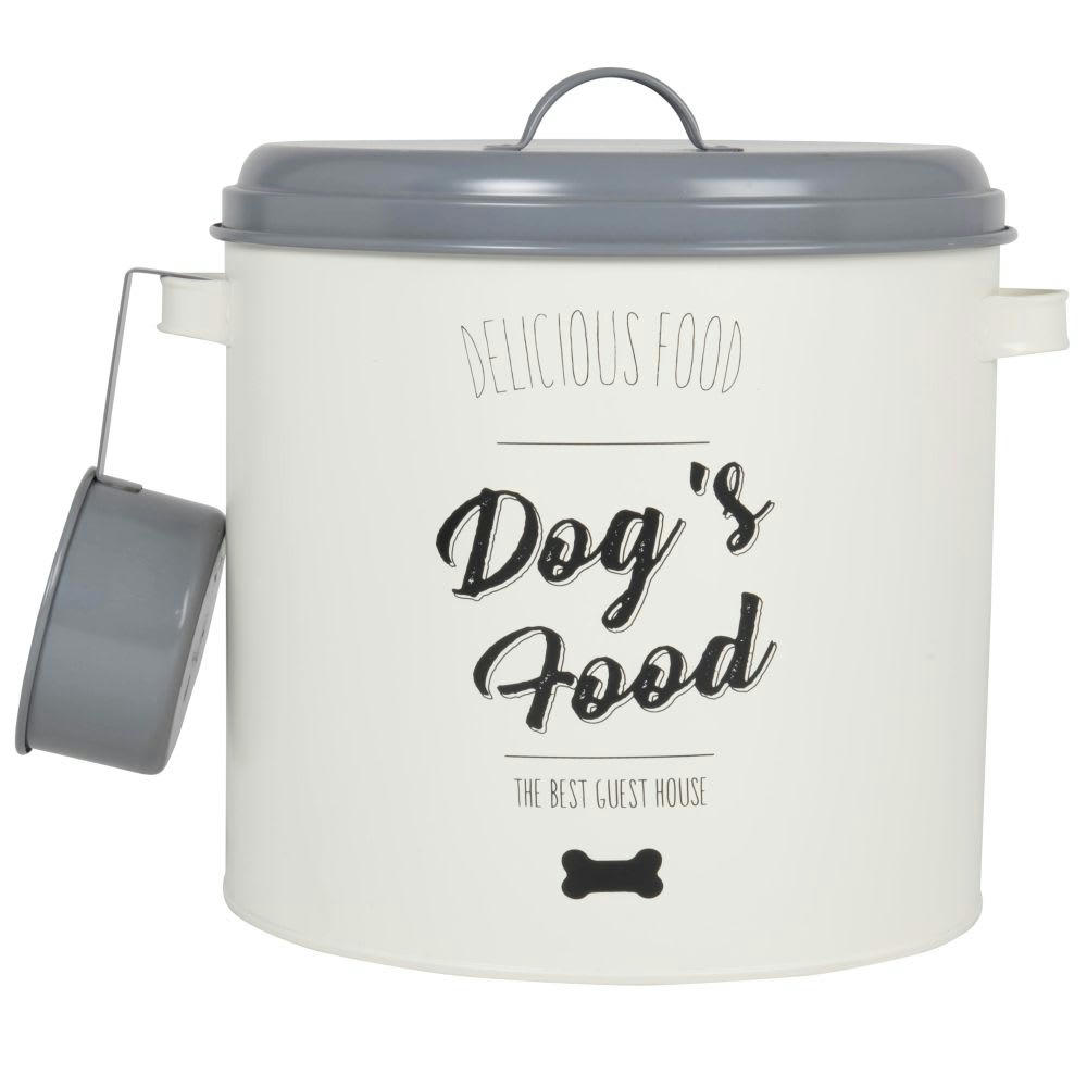 GOURMET DOG - Boîte à croquettes en métal écru imprimé H27