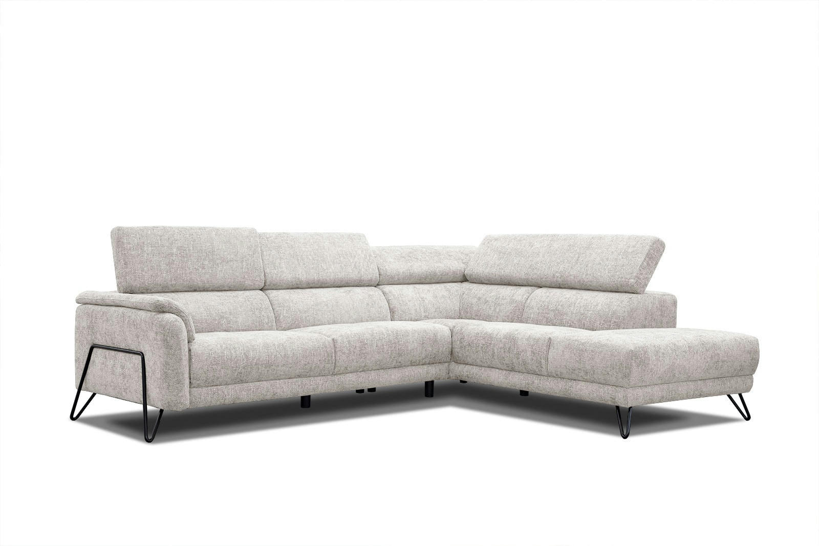 RODEN - Canapé d'angle droit 5 places tissu écru