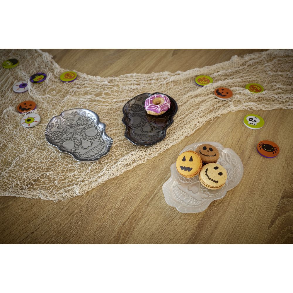 Plat tête de mort Halloween en verre