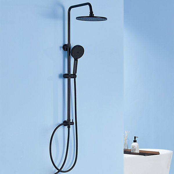 Colonne de douche sans robinetterie avec pommeau   douchette 4 jets   flexible   barre réglable, Noir