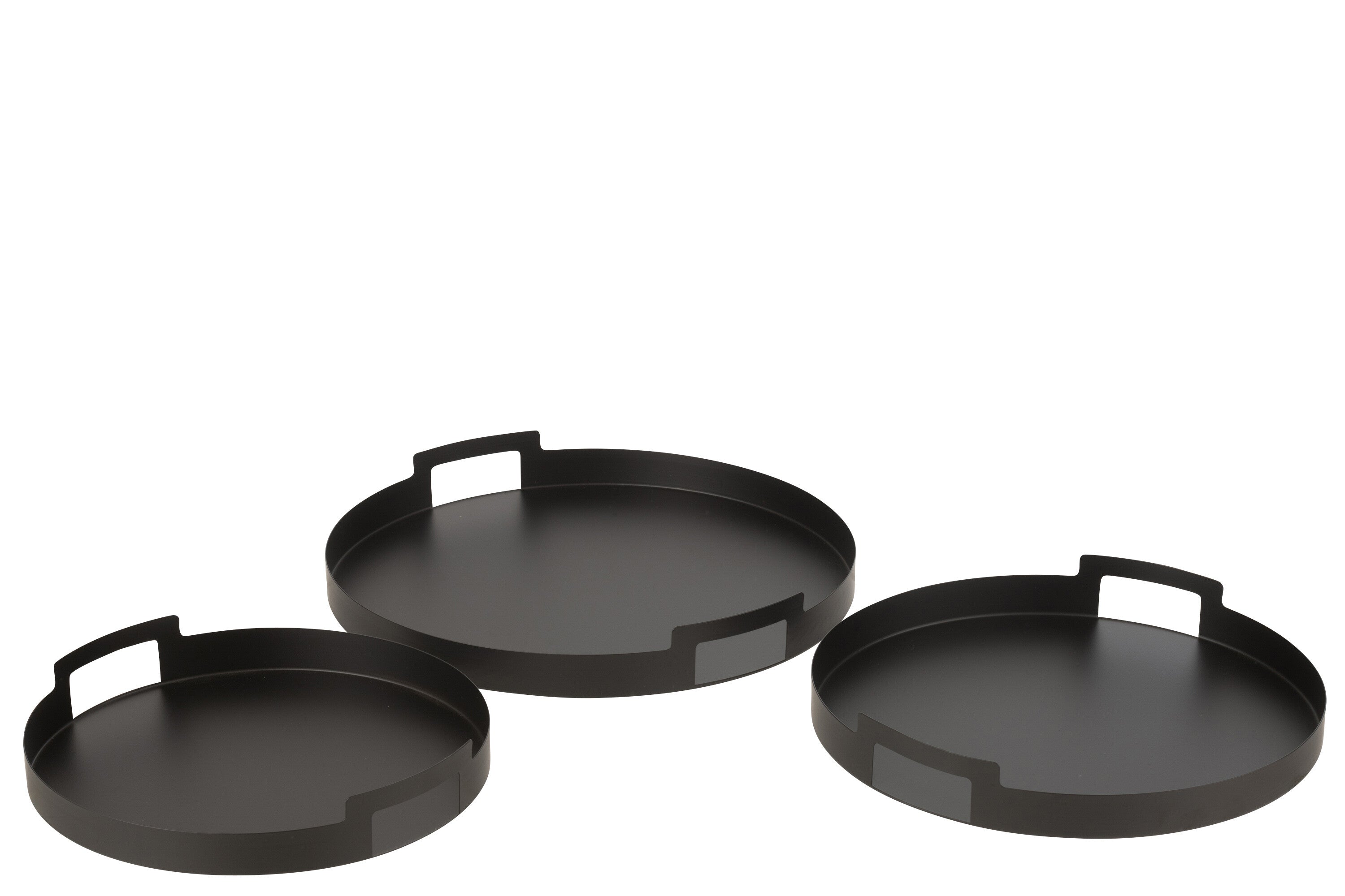 J-Line plateau Rond - metaal polyresin - zwart - 3 stuks