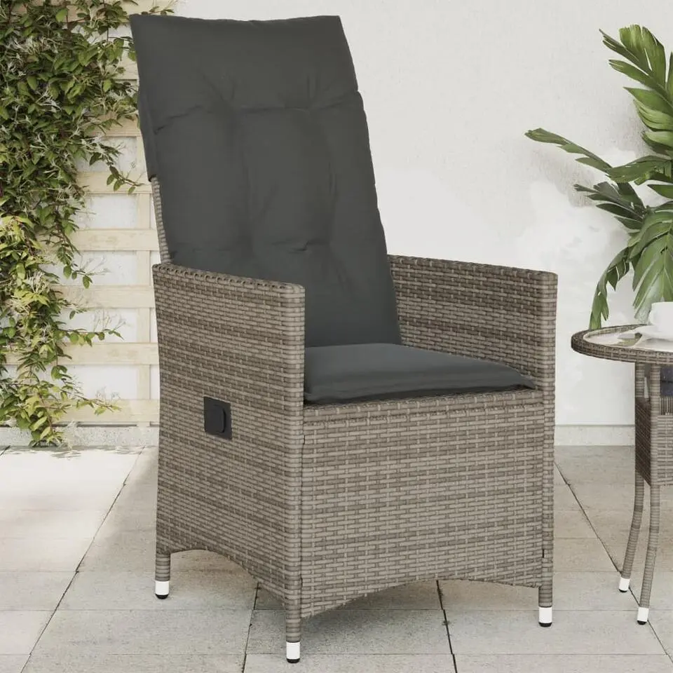 vidaXL - Verstelbare tuinstoel met kussens - Grijs - Poly rattan - 56x59x92 cm
