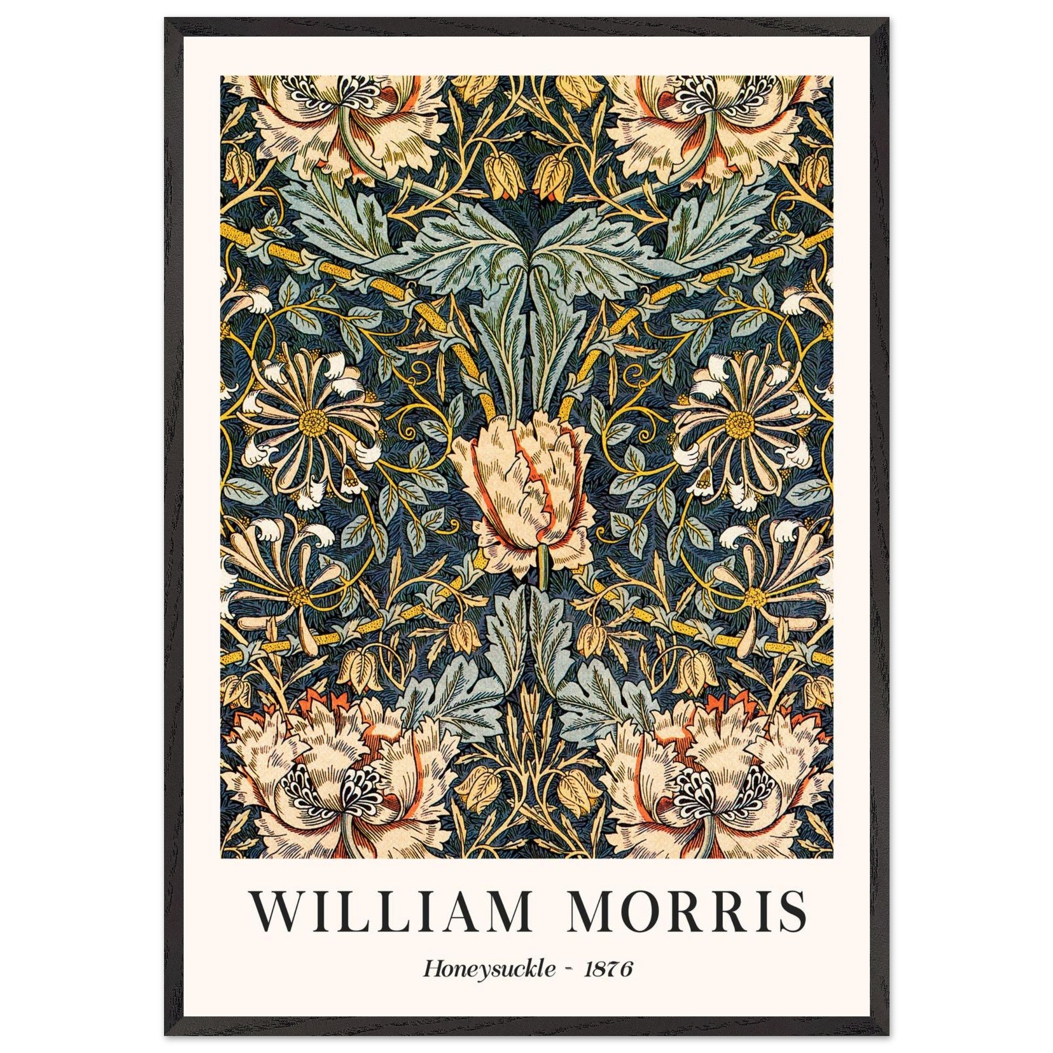 Artfulprints Poster met Lijst William Morris - Honeysuckle 1876  - 70x100 cm - Donkergroen
