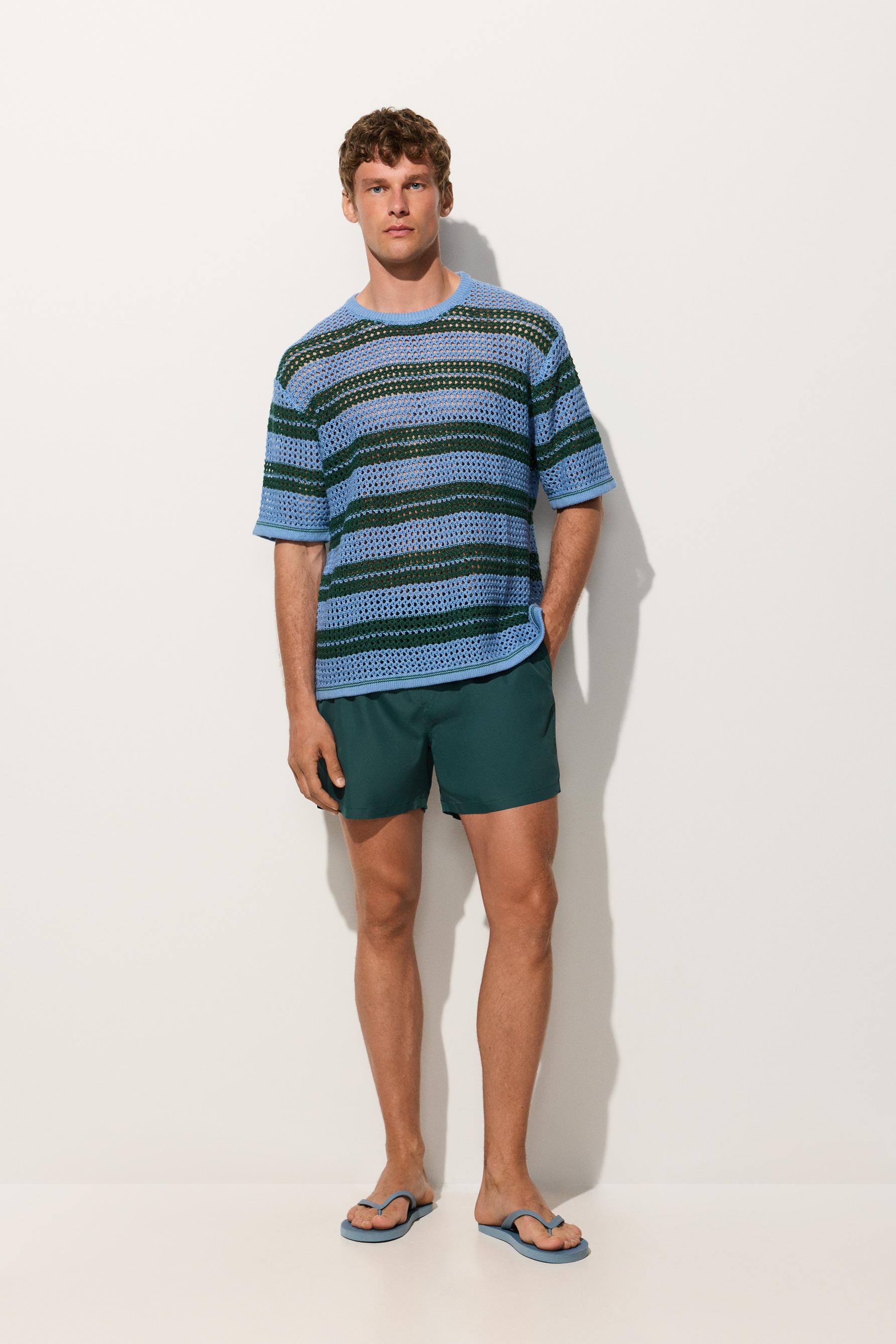 Hombre | Camiseta rayas verdes punto calados