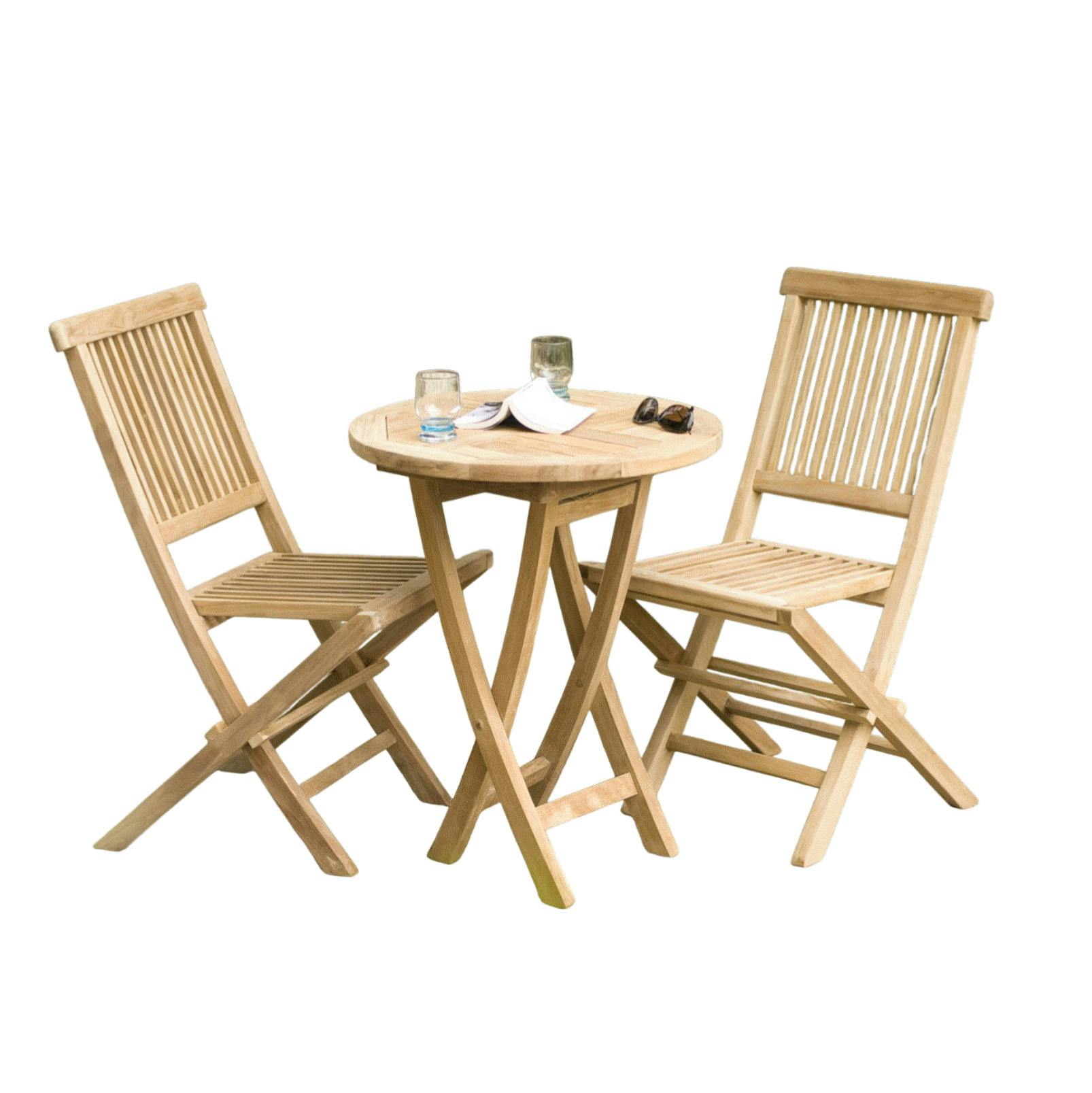 Salon de jardin en Teck table ronde 2 chaises 60cm SUMMER