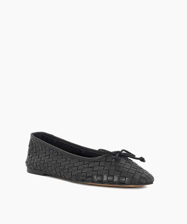 Heat Black - Woven Leather Bow Detail Ballet Pumps