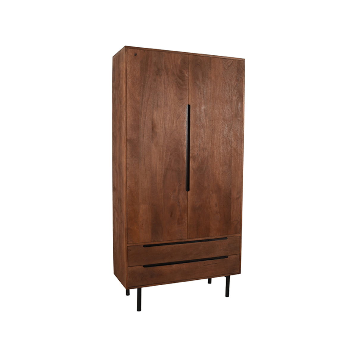 LABEL51 - Hoge Kast Rio 2-Deurs - Espresso Mangohout - Zwart Metaal