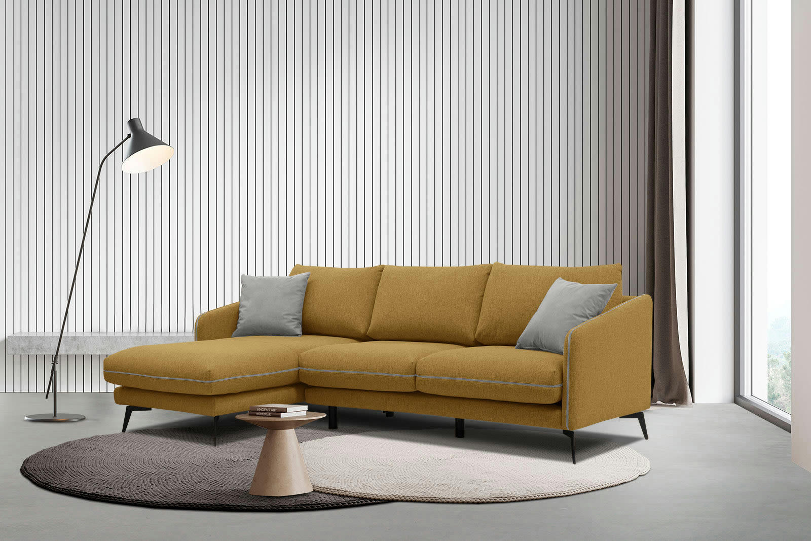 SOGEL - Canapé d'angle gauche 4 places tissu jaune