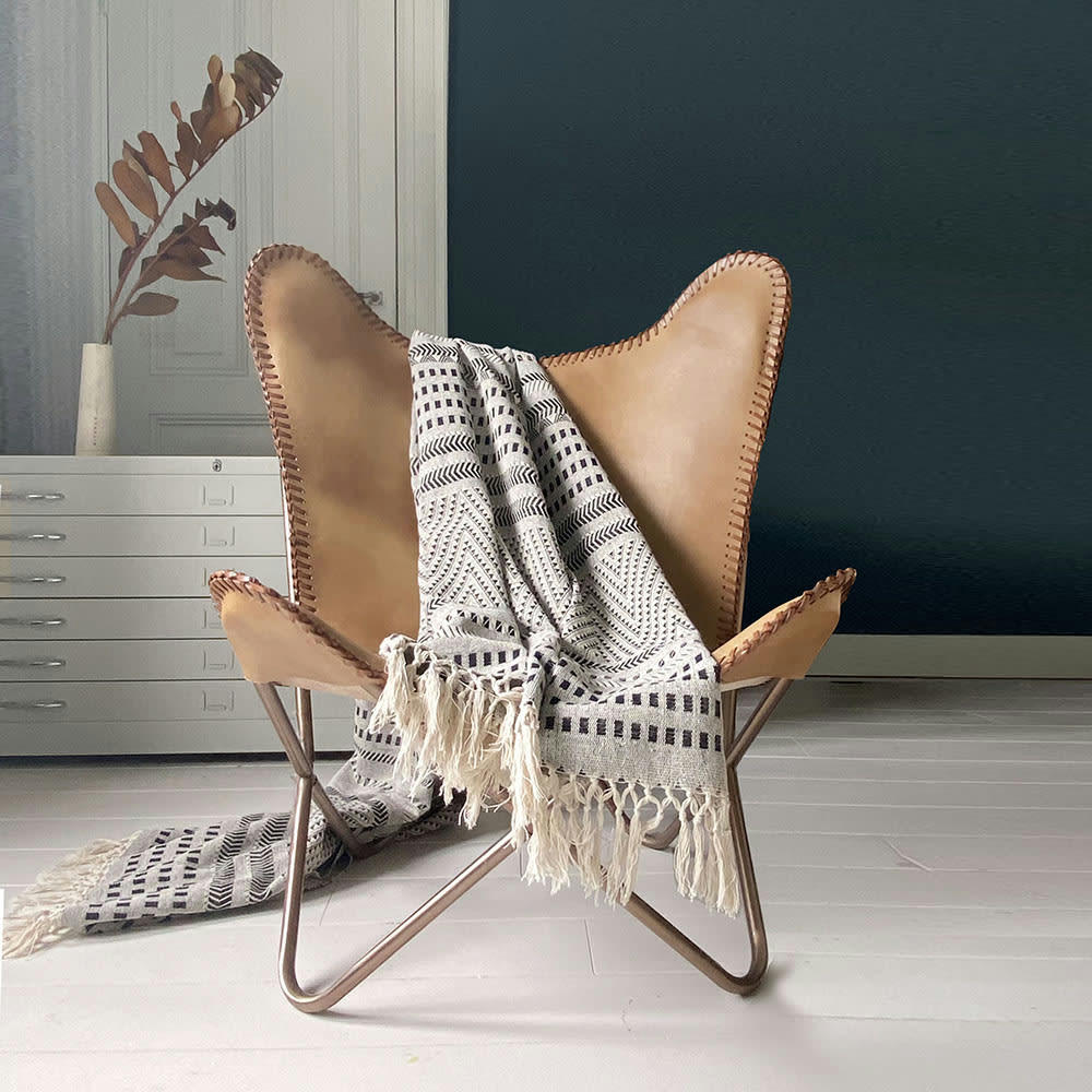 NATIVE - Plaid en coton gris à rayures natives 135x220