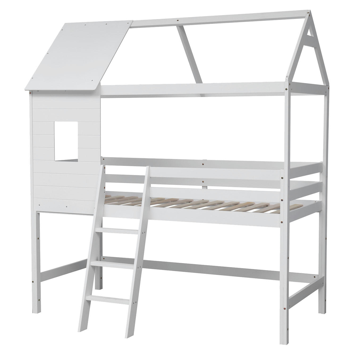 MARGOT - Lit cabane mezzanine pour enfant 190x90cm blanc