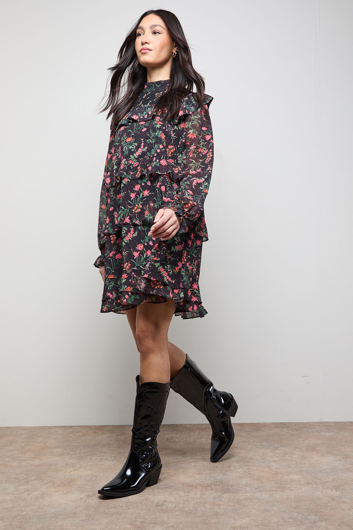 Oasis Louise Faux Leather Stitch Detail Western Knee Boots