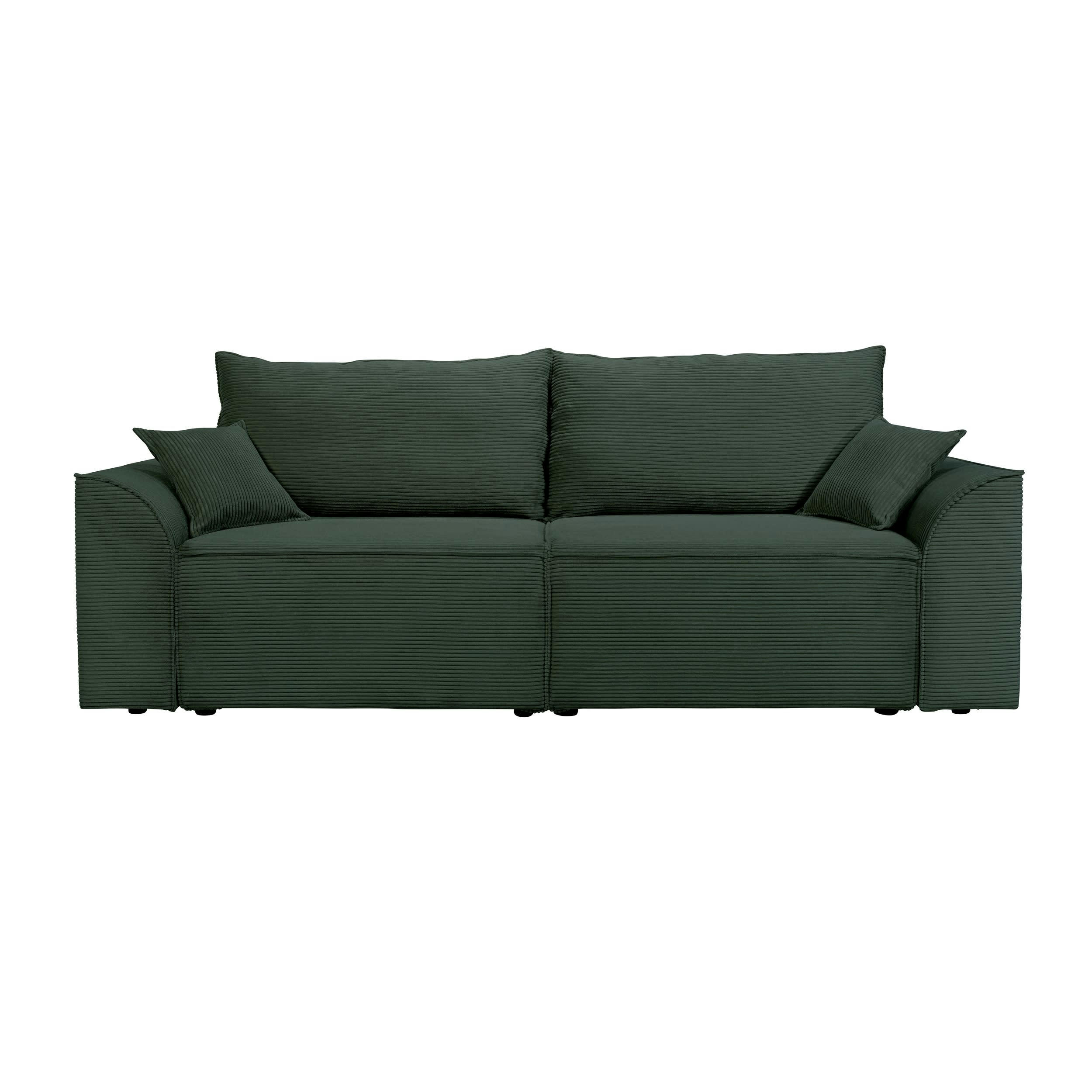 VARENNE - Canapé droit convertible 3 places en velours côtelé vert