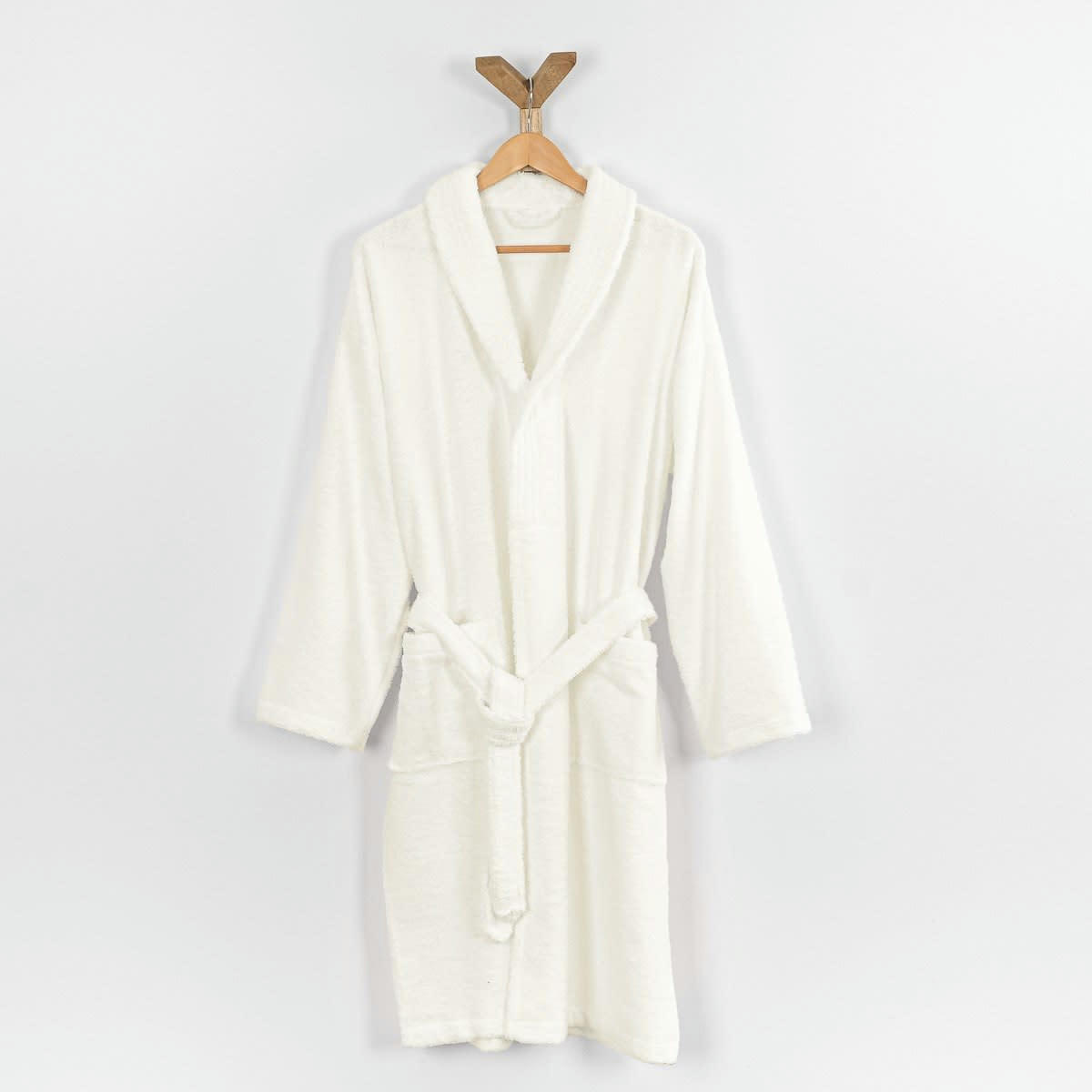 PEIGNOIR CONFORT - Peignoir col chale en coton ivoire m