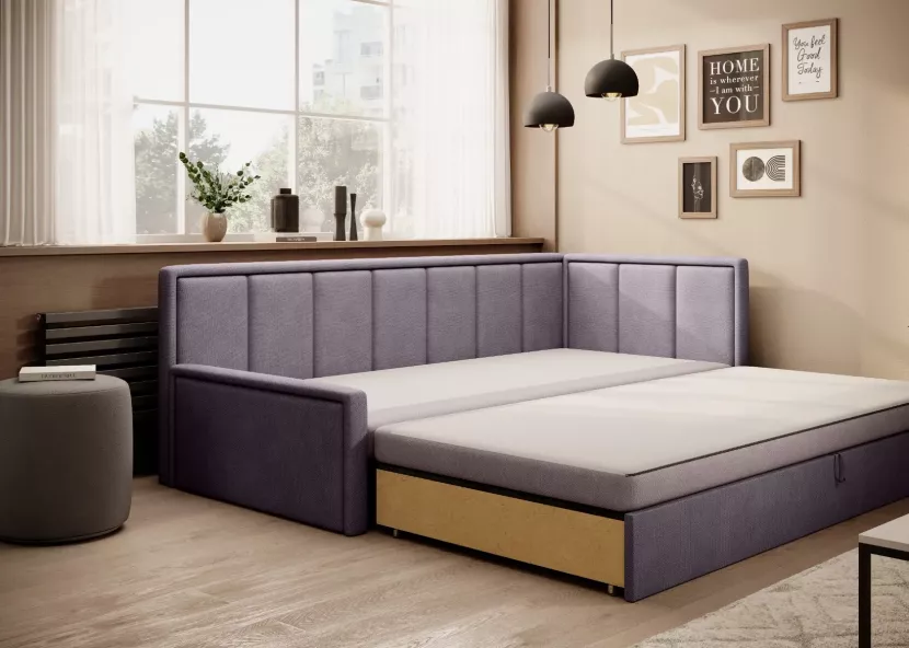 Sofa rozkładana z funkcją spania FULGEO fioletowa/różowa pra