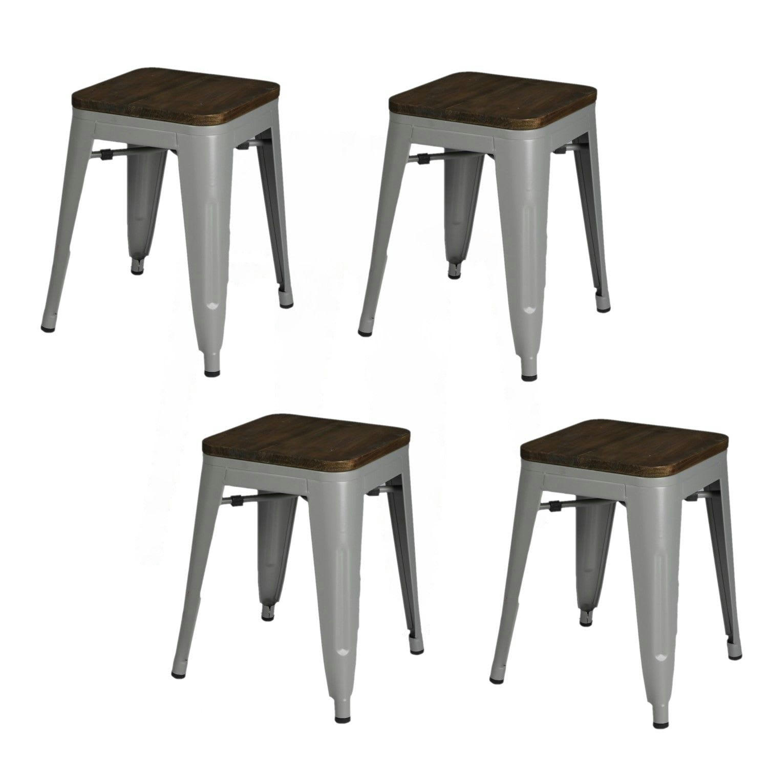 - Lot de 4 tabourets vintage gris