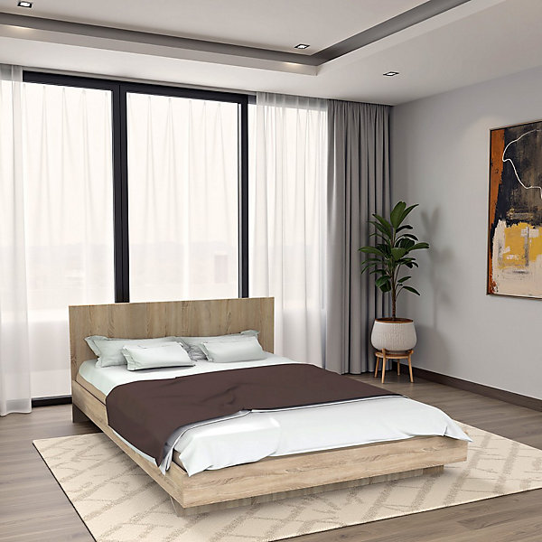 Lit LOFT 140x190   1 sommier   tête de lit / Décor Chêne blanchi