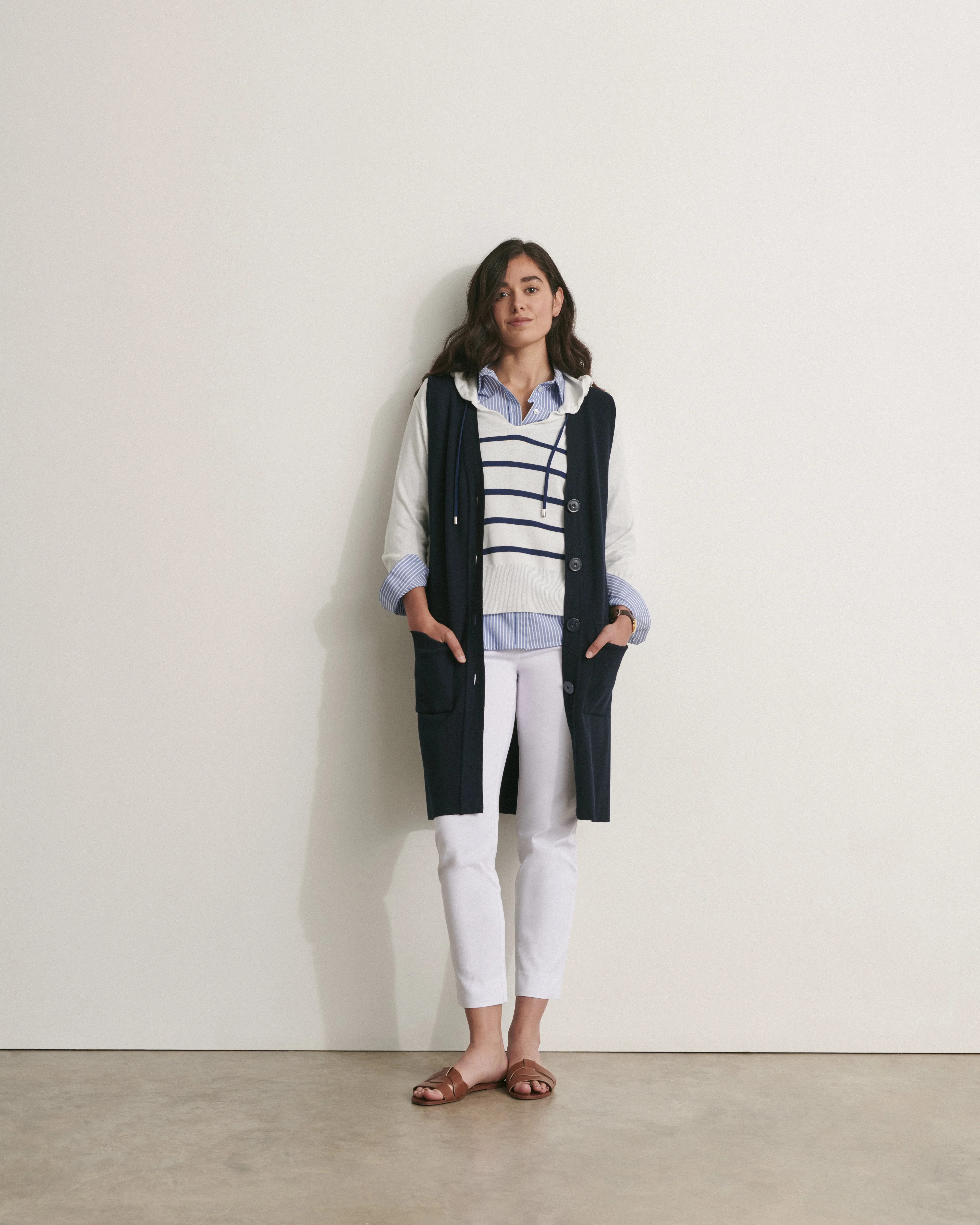 Veste longue en maille milano sans manches en laine mérinos GABAIN/11007/317