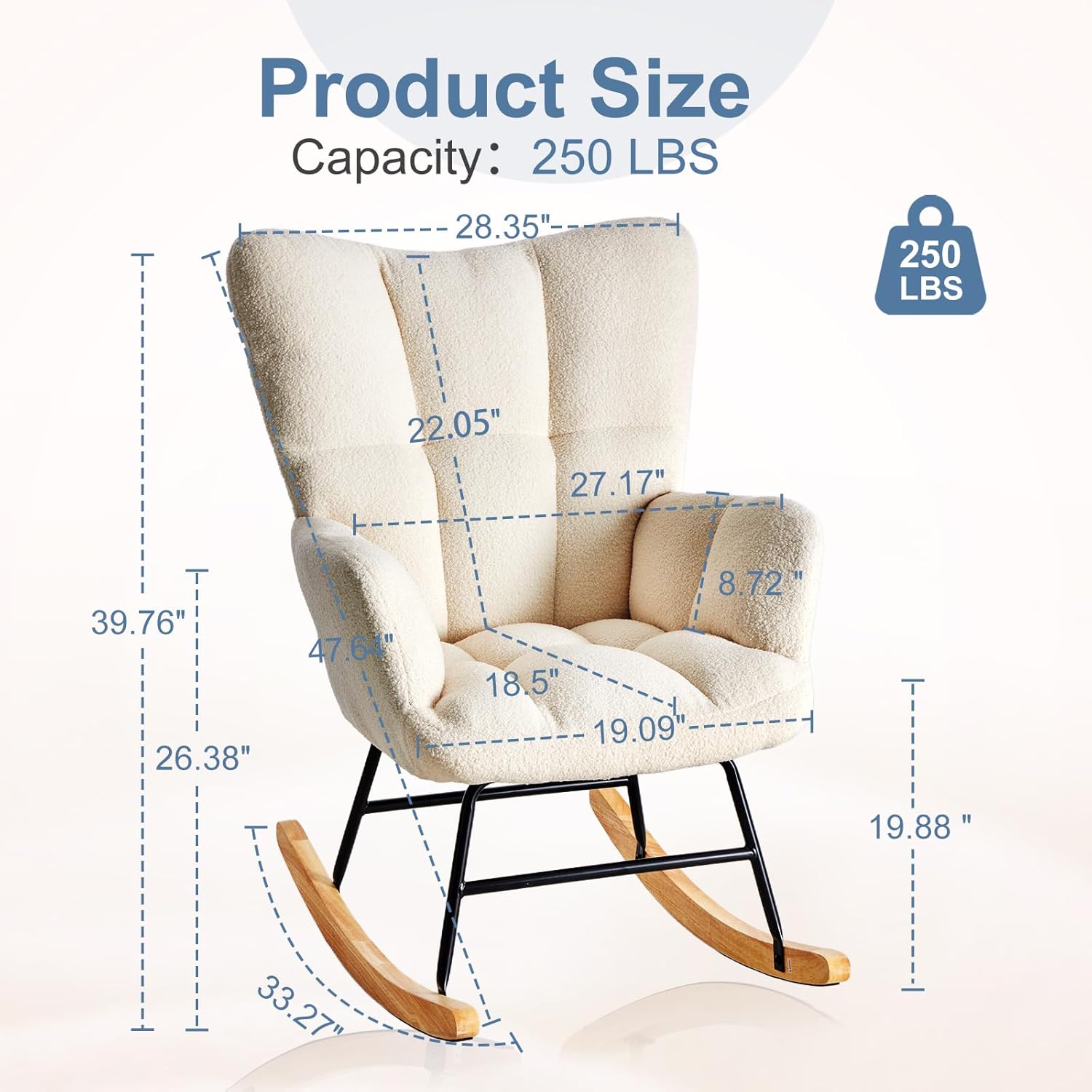 DUMOS Rocking Chair with Wing Backrest, Teddy Upholstered Indoor Reading Glider Chair with Comfy Seat for Bedroom, Living Room, Office, White