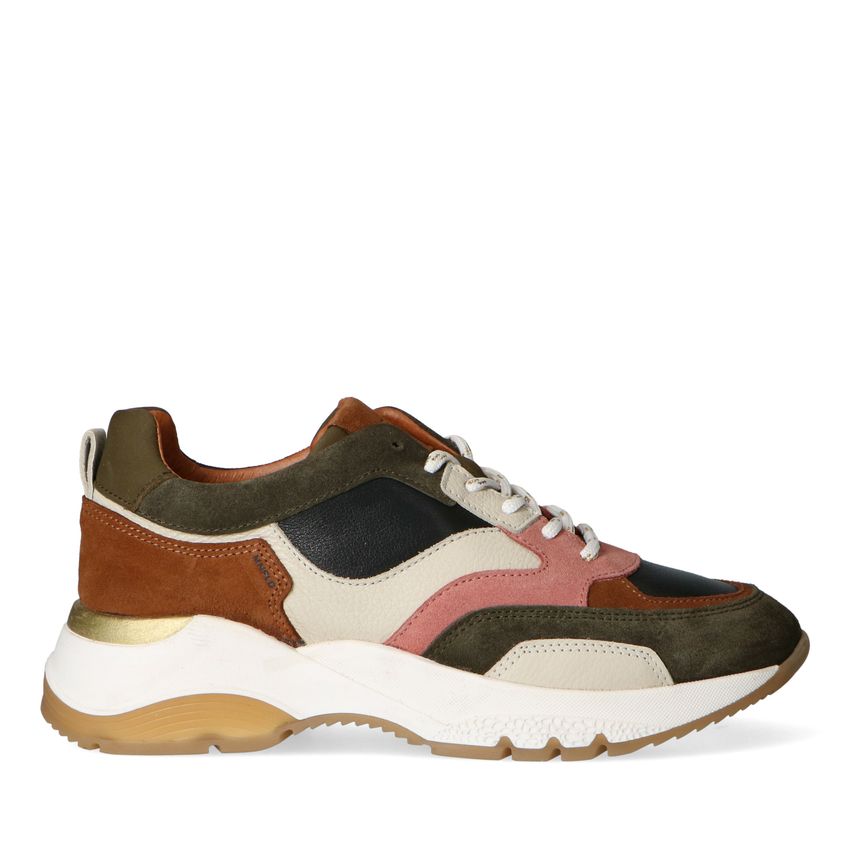 Manfield Groene suède sneakers met multicolour details