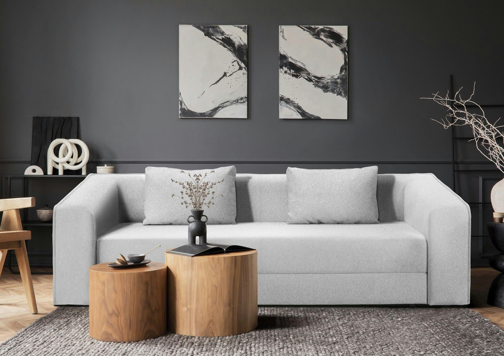 VELA - Canapé convertible 3 places  en polyester gris clair