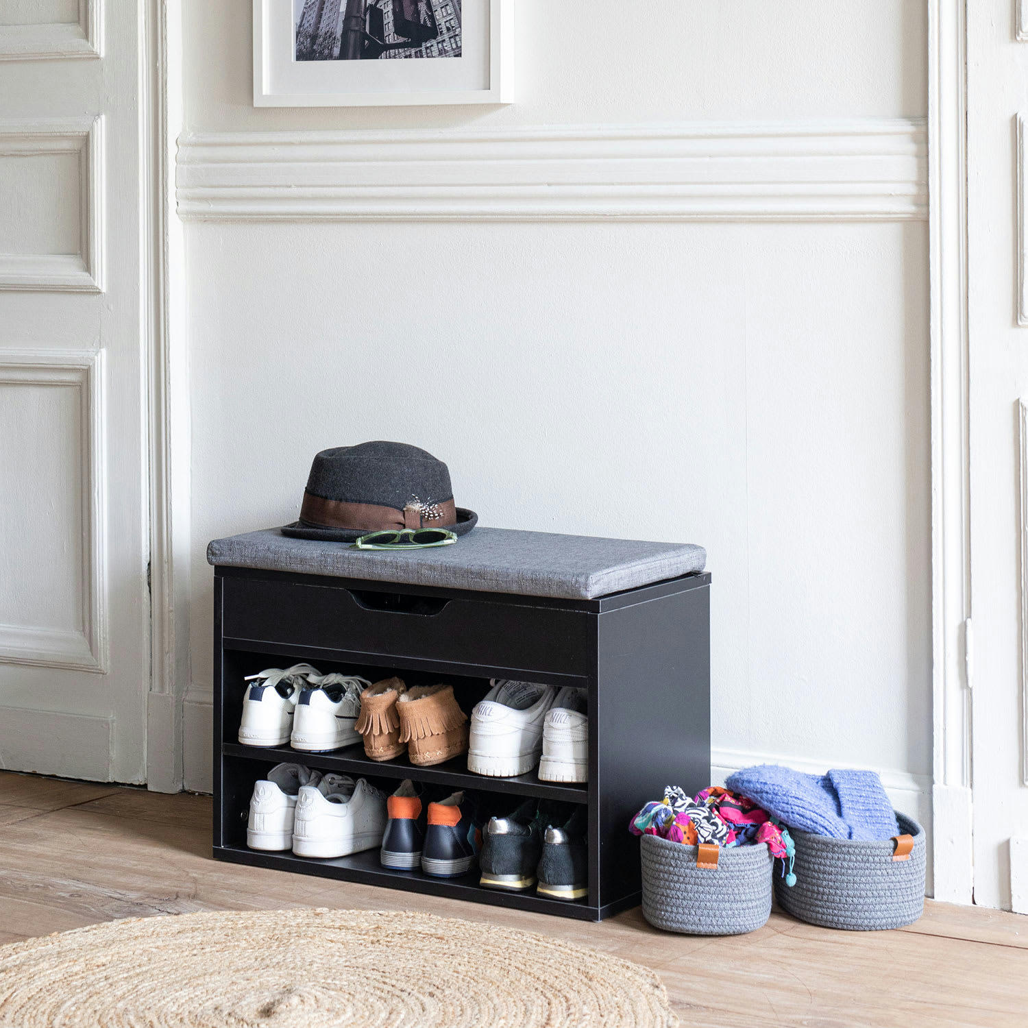 ALAN - Meuble à chaussures deux casiers avec coffre noir