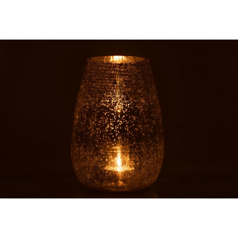 OEUF - Photophore craquelé verre argent H26,5cm