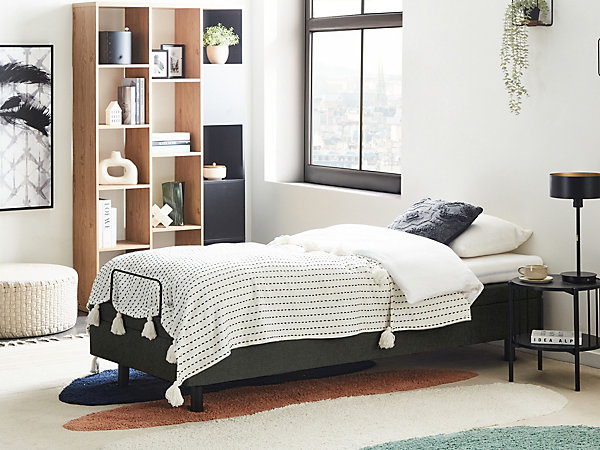 Lit réglable sans tête de lit Tissu CASTELLAN 80 x 200 cm Gris foncé