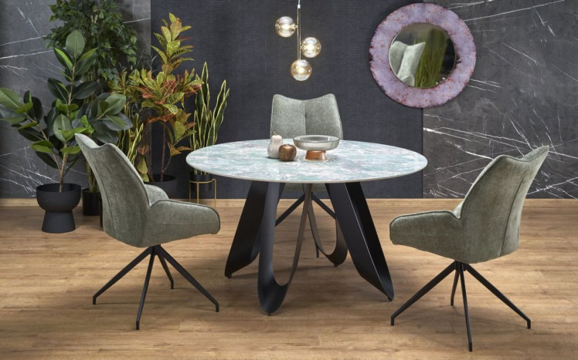Stół okrągły GIOVANI 135x135 zielony marmur/czarny