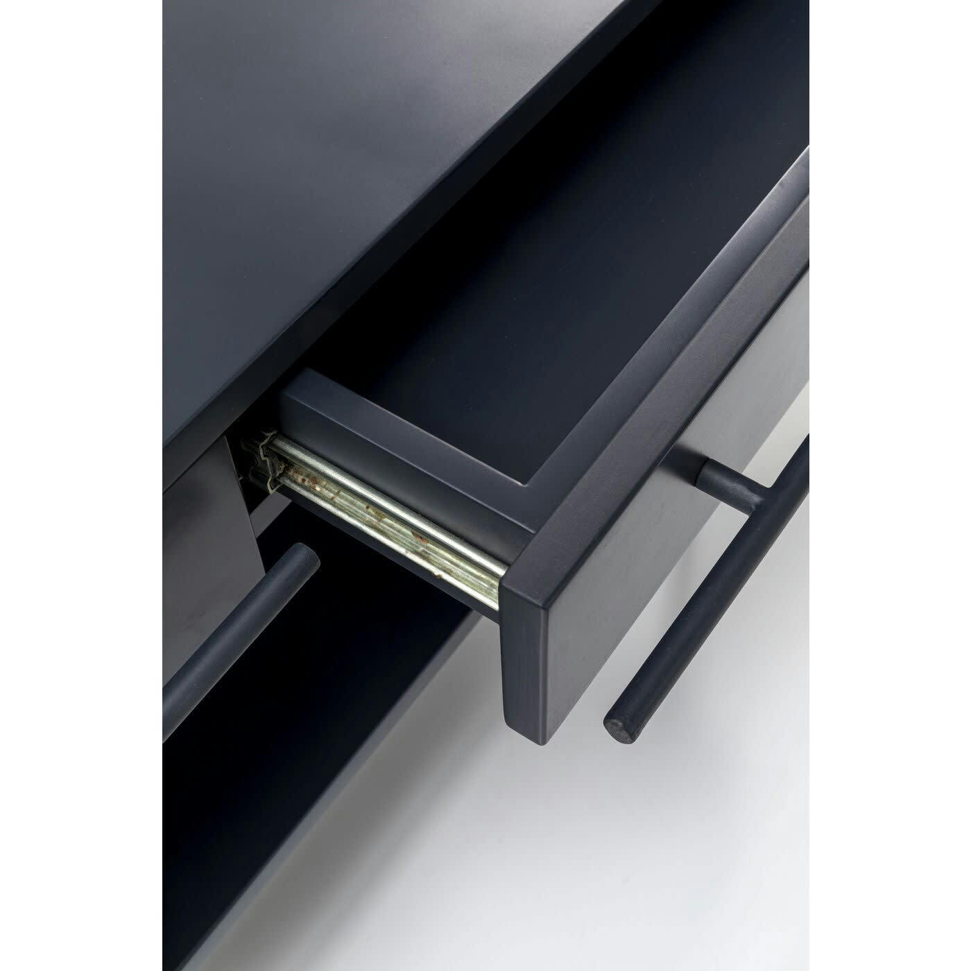 MONTIERI - Meuble TV 3 tiroirs gris et acier