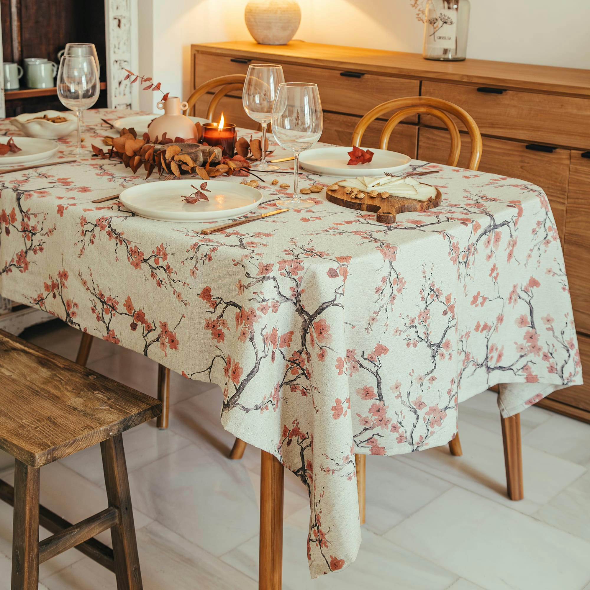 DARISSA BLUSH - Nappe en lin antitâche imprimée floral 140x240 cm