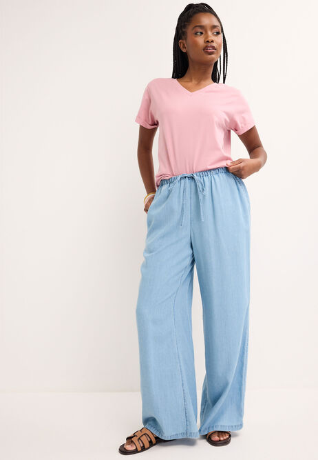 Womens Pink Cotton Roll Sleeve T-Shirt